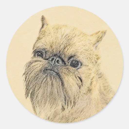 Brussels Griffon Painting - Cute Original Dog Art Ronde Sticker (Voorkant)