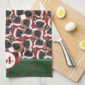 Brussels Griffon Patroon Monogram Kerstdag Hond Theedoek (Quarter Fold)