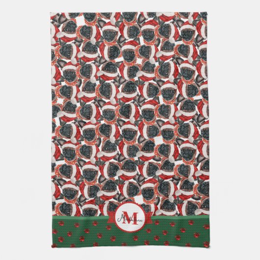 Brussels Griffon Patroon Monogram Kerstdag Hond Theedoek (Verticaal)