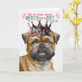 Brussels Griffon Queen voor een Dag Grappige Verja Kaart (Gele Bloem)
