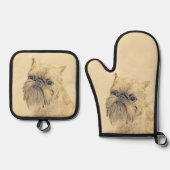 Brussels Griffon Schilderij Rood Ruw Schattige Dog Ovenwant & Pannenlap Set (Voorkant)