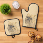 Brussels Griffon Schilderij Rood Ruw Schattige Dog Ovenwant & Pannenlap Set (Top down)