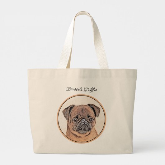 Brussels Griffon Schilderij Rood Vloeiend Schattig Grote Tote Bag (Achterkant)