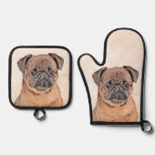 Brussels Griffon Schilderij Rood Vloeiend Schattig Ovenwant & Pannenlap Set (Voorkant)