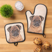 Brussels Griffon Schilderij Rood Vloeiend Schattig Ovenwant & Pannenlap Set (Top down)