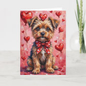 Brussels Griffon Valentine Dog Sitting with Hearts Kaart (Voorkant)