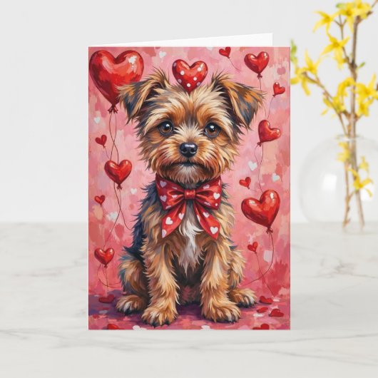 Brussels Griffon Valentine Dog Sitting with Hearts Kaart (Gele Bloem)