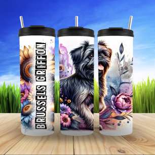Brussels Griffon's Whimsical Floral Charm Thermosbeker