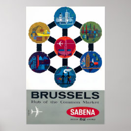 Brussels Print Belgium Art Sebena Airlines Travel