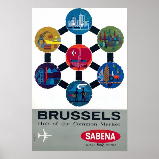 Brussels Print Belgium Art Sebena Airlines Travel  (Voorkant)