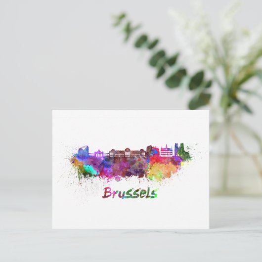 Brussels skyline in waterverf briefkaart (Staand voorkant)