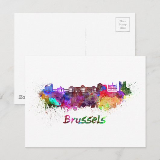 Brussels skyline in waterverf briefkaart (Voorkant / Achterkant)