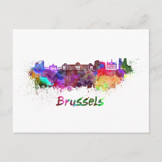 Brussels skyline in waterverf briefkaart (Voorkant)