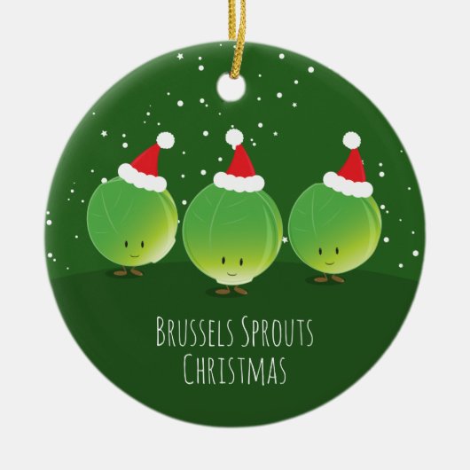 Brussels Sprouts Santa Hat Green Food Kerstmis Keramisch Ornament (Voorkant)