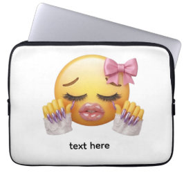 Brutaal Blozende Emoji met Roze Strik & Lange Nage Laptop Sleeve