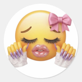 Brutaal Huilende Emoji met Roze Strik en Nagels Ronde Sticker