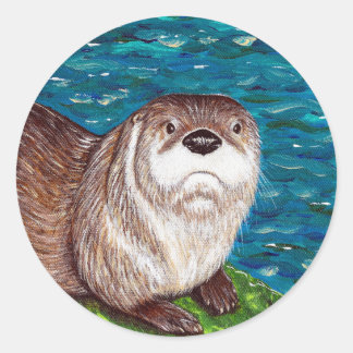 Brutaal schilderij van een rivierotter ronde sticker