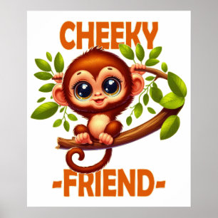Brutaal vriend grap Schattige baby aap op boom car Poster