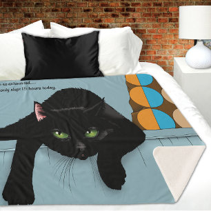Brutaal Zwarte Kat Grappig Moe Humor Blauw Sherpa Deken