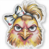 Brutale Boze Hen Gele Strik Ongelide Haar Sticker (Voorkant)