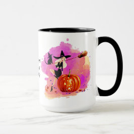 Brutale heks met kat voor Halloween Mok