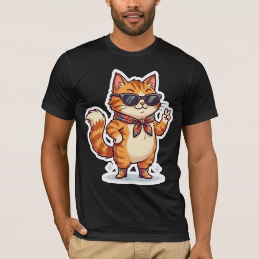 Brutale Kat in Zonnebril & Sjaal T-Shirt (Voorkant)