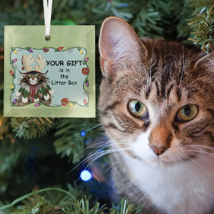 Brutale Kerstkat Humor Maine Coon Groen Grappig Glas Ornament