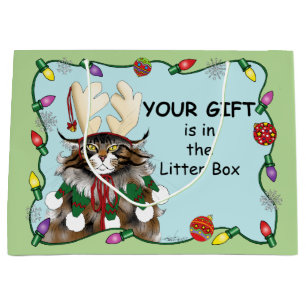 Brutale Kerstkat Humor Maine Coon Groen Grappig Large Cadeautasje