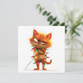 Brutale oranje kat in kerstverlichting kerstkaart (Staand voorkant)
