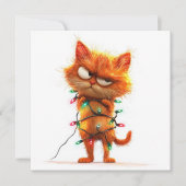 Brutale oranje kat in kerstverlichting kerstkaart (Voorkant)
