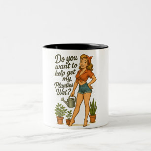 Brutale Pin-Up Tuinier Plantjes Pun Ontwerp Tweekleurige Koffiemok