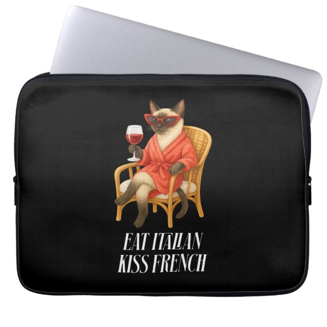 Brutale Siamese Kat drinkt Koffie Laptop Sleeve (Voorkant)