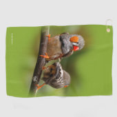 Brutale zebravinken zangvogels op tak golfhanddoek (Horizontaal)