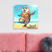Brutale Zeehond | Cute Cartoon Kinderkamer Kunst Canvas Afdruk (Insitu (Woonkamer))