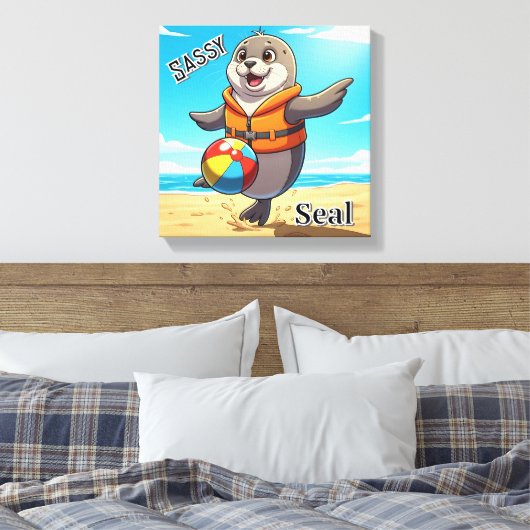 Brutale Zeehond | Cute Cartoon Kinderkamer Kunst Canvas Afdruk (Insitu (Slaapkamer))