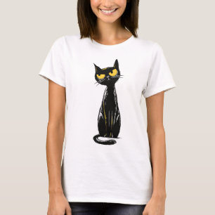 Brutale Zwarte Kat - Chagrijnige Gele Ogen Illustr T-shirt