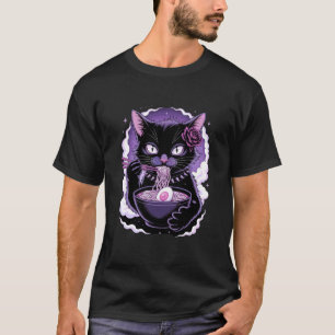 Brutale Zwarte Kat Eet Ramen Halloween Stijl Noede T-shirt