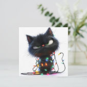 Brutale Zwarte Kat in Feestverlichting Feestdagenkaart (Staand voorkant)