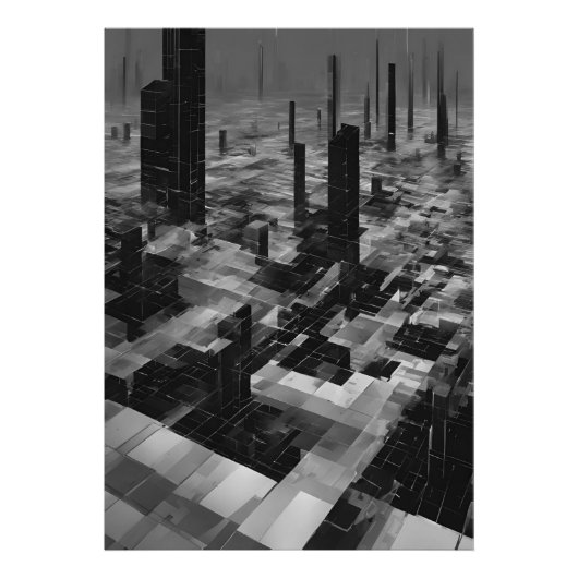 Brutalist Cybercity Monochrome Architecture Foto Afdruk (Voorkant)