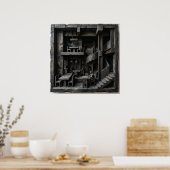 Brutalist Interieur Sketch Poster (Keuken)