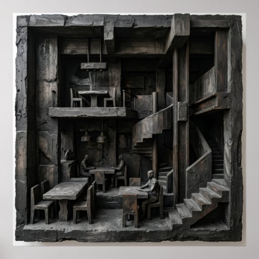 Brutalist Interieur Sketch Poster (Voorkant)