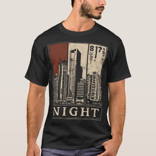 Brutalist Night Skyline Urban Noir Design T-shirt (Voorkant)