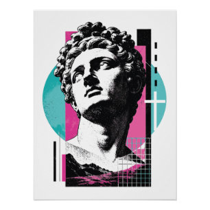 Brutalistische Retro Jezus Griekse Standbeeld Kolo Perfect Poster