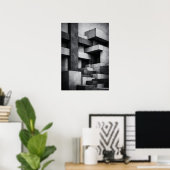 Brutalististisch penthouse-ontwerp monochroom inte poster (Thuiskantoor)