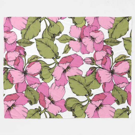 Bruto boho botanisch floraalroze groen fleece deken (Voorkant (Horizontaal))