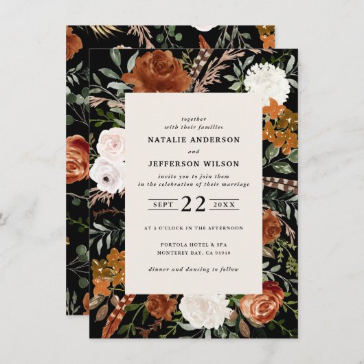 Brutobruine terracotta floral bruiloft kaart (Voorkant / Achterkant)