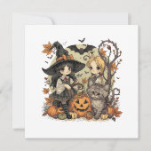 Bruxinhas Kawaii com Gatinho e Abóboras  Bedankkaart (Voorkant)