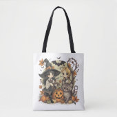 Bruxinhas Kawaii com Gatinho e Abóboras – Hallowee Tote Bag (Voorkant)