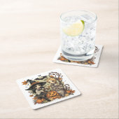 Bruxinhas Kawaii com Gatinho e Abóboras  Kartonnen Onderzetters (Insitu)