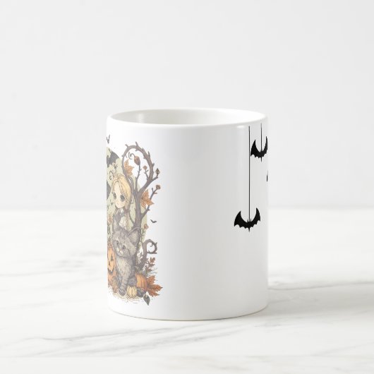 Bruxinhas Kawaii com Gatinho e Abóboras  Koffiemok (Center)